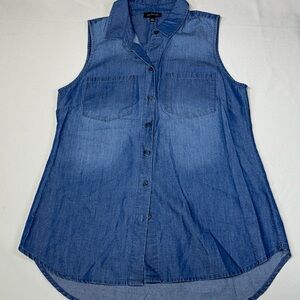 The Limited Chambray Sleeveless Top Size XS Blue Stone Washed Jean Casual Shirt